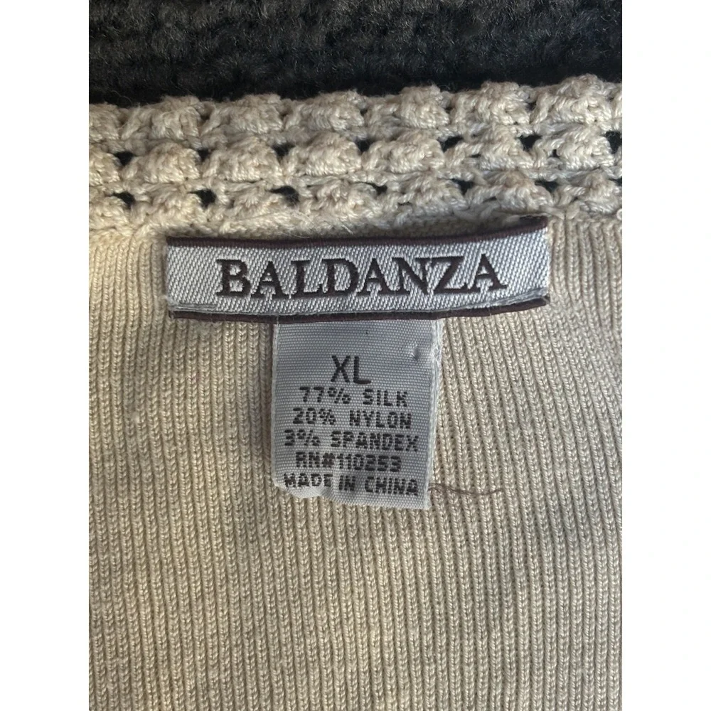 Baldanza Sweater Women's XL Silk Ivory Stretch V-Neck Lace Long Sleeve‎ Pullover